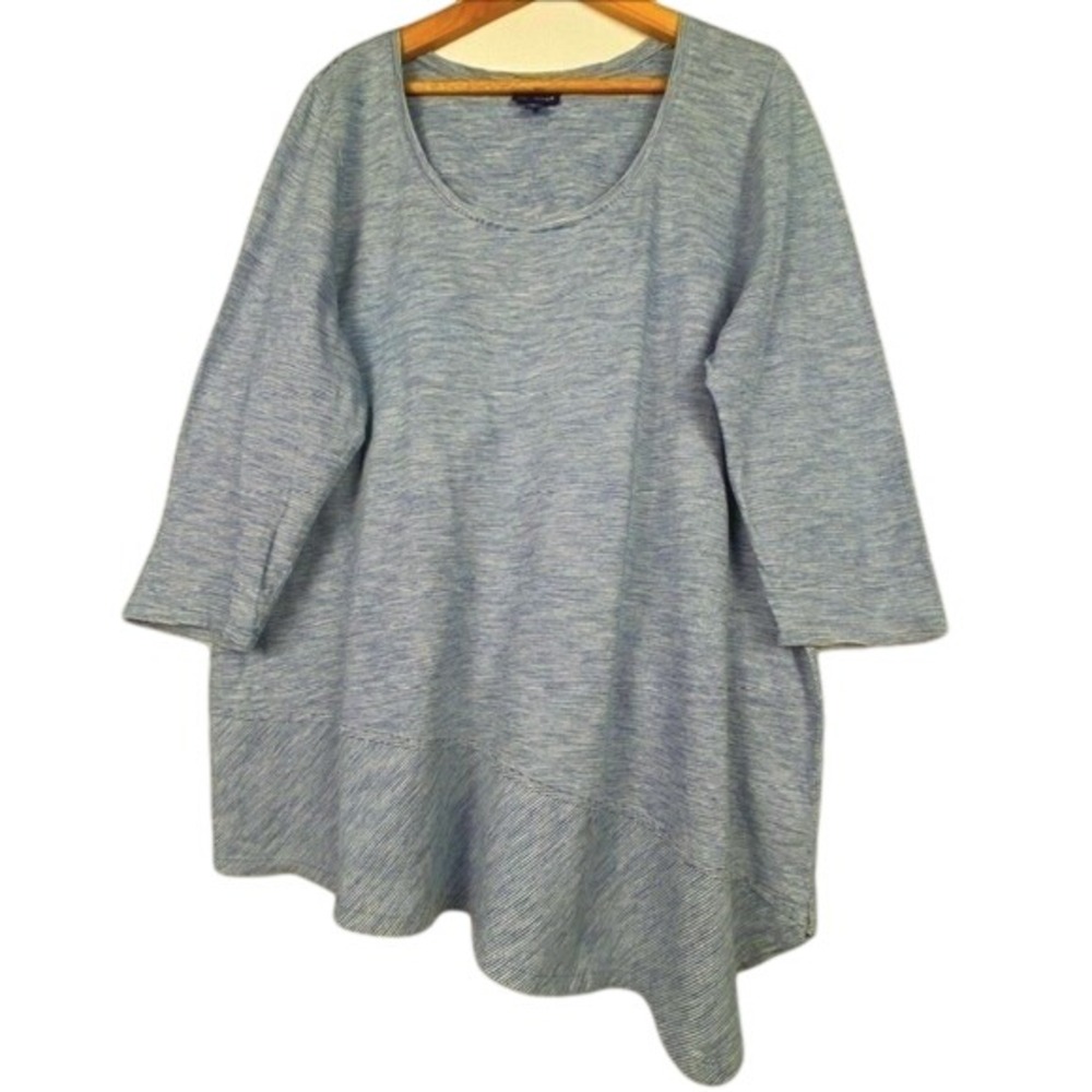Pure Jill Indigo Women's Sz XL Top Blouse ¾ sleeve Blue Stripe Scoop neck Cotton